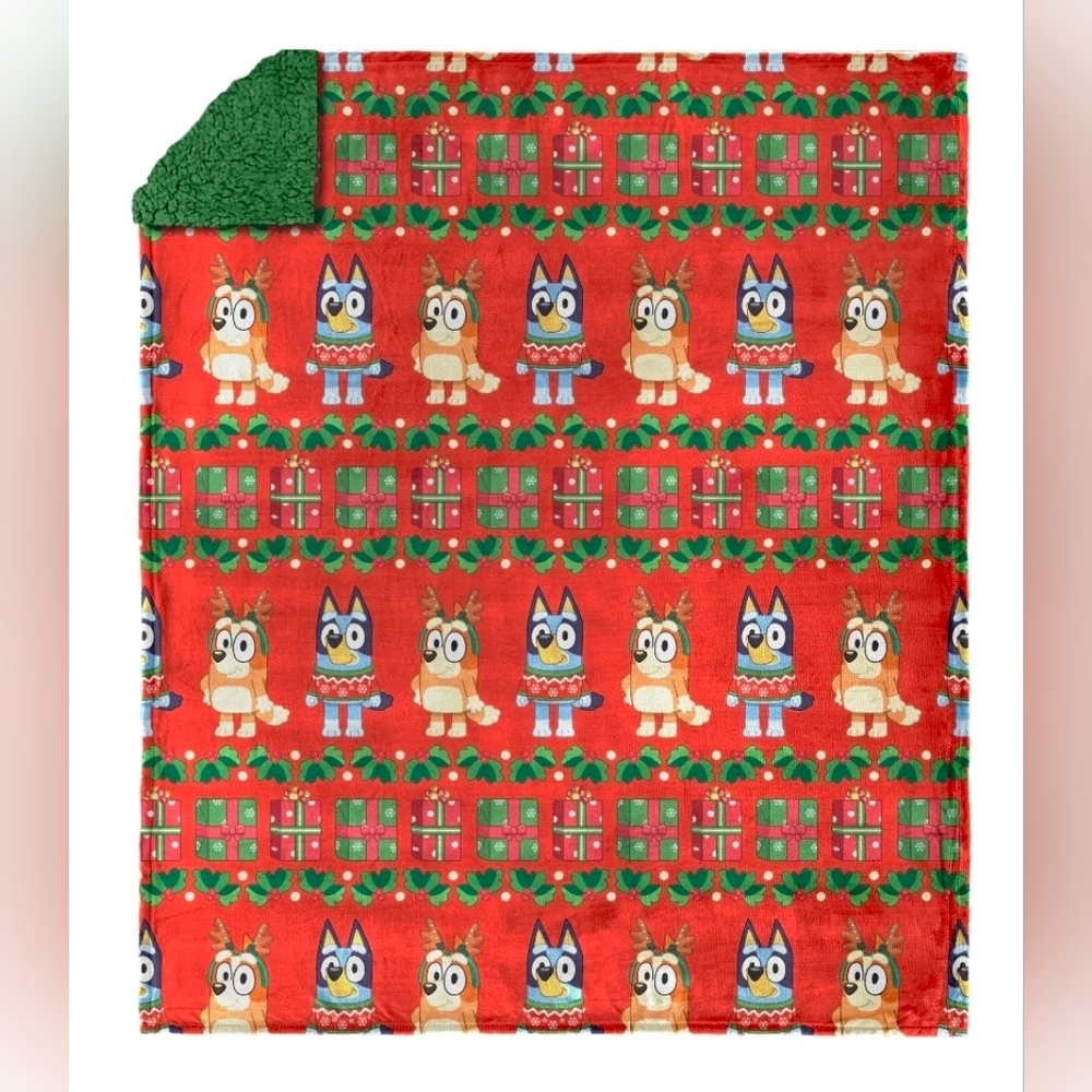 Bluey "Holidays are Nice" Silk Touch Sherpa Throw Blanket